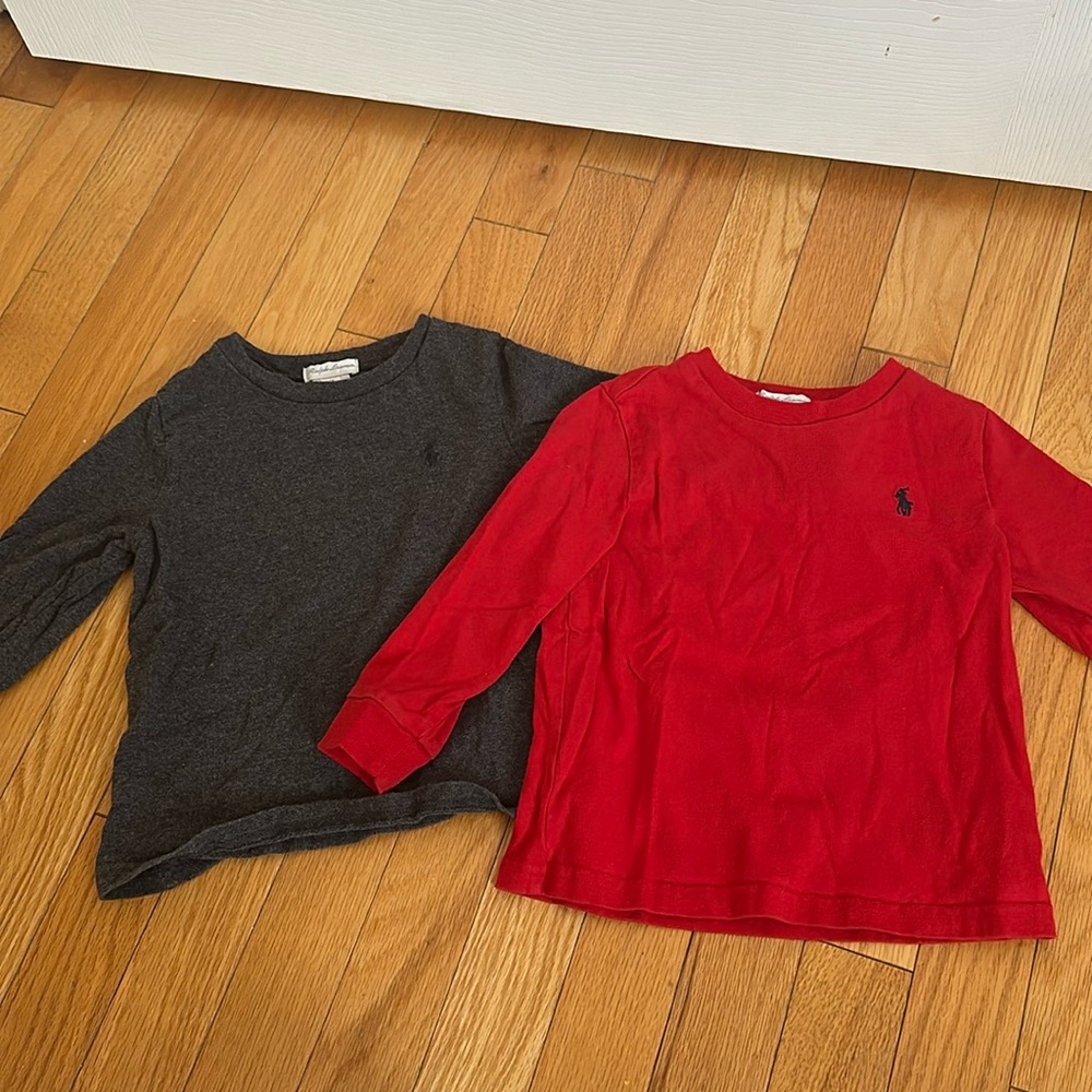 Polo Ralph Lauren 2 Long sleeve shirts! Dark Grey & Red! Like New! 24 months!